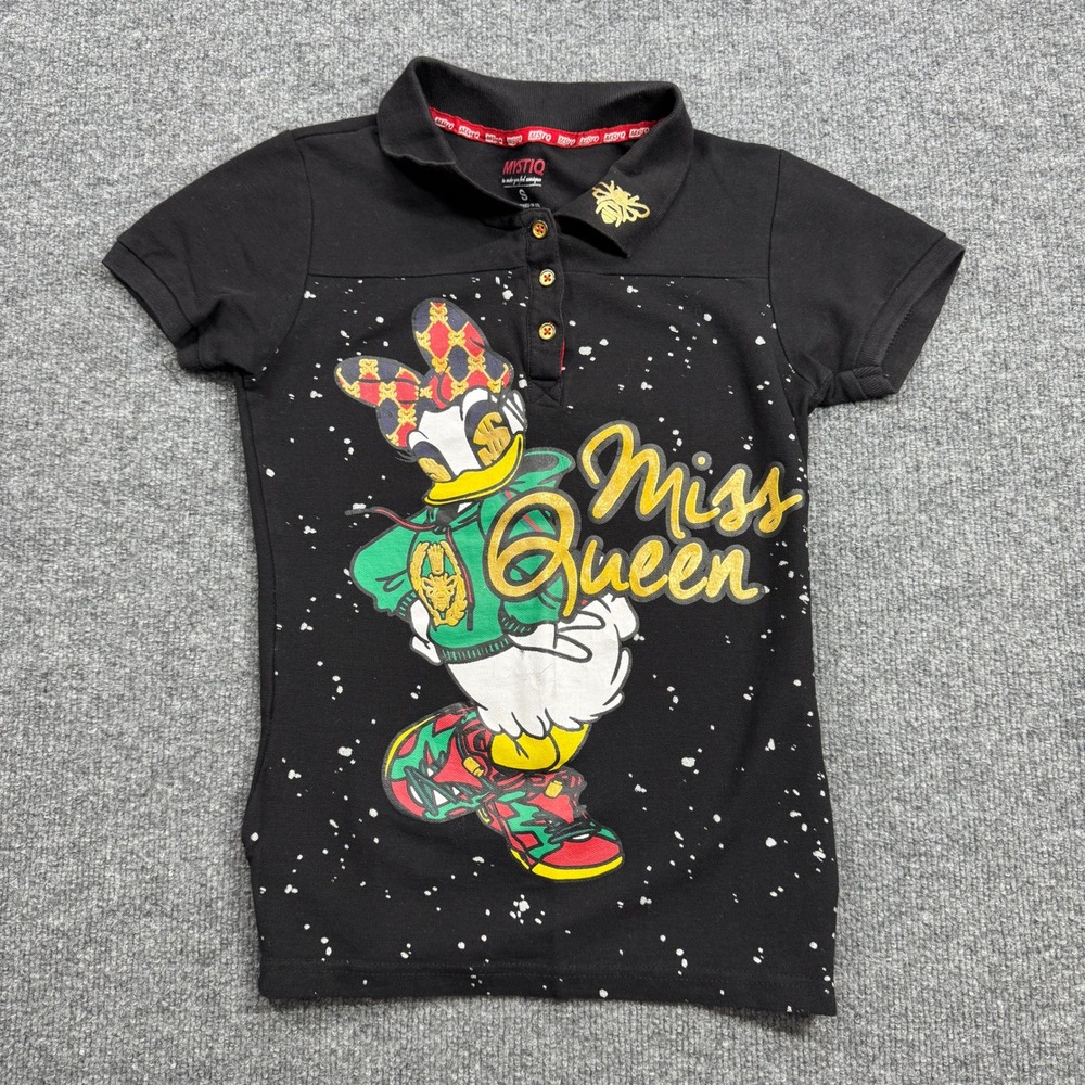 Queen Daisy Duck Mystiq Polo Women S Black Graphic  Streetwear Vintage Retro Y2K